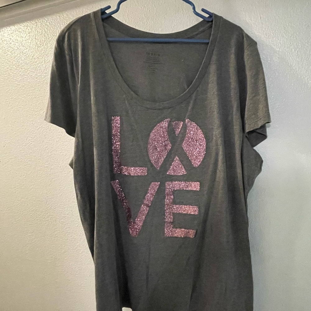 Torrid Charcoal Tee with Pink Glitter Graphic